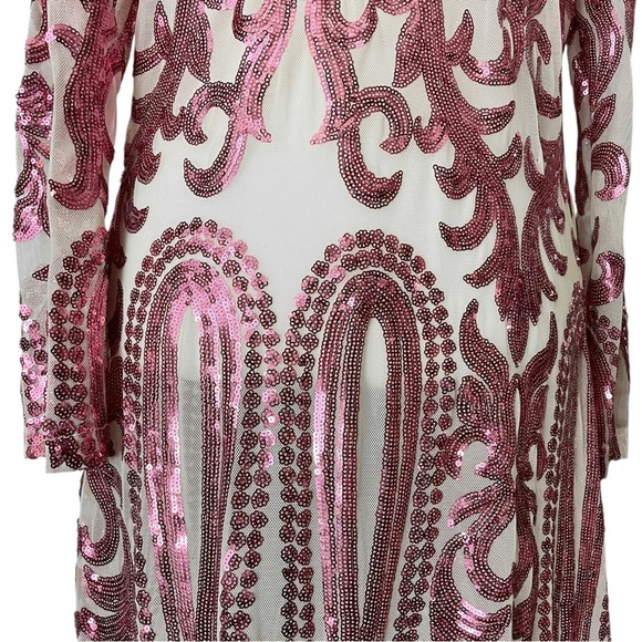 Boho Pink Sequin Glam Mesh Duster Size Small - Picture 9 of 11